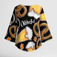 Oktoberfest Kimono Sleeve Blouse with Beer Mug and Pretzel Illustration Black Festive - Wonder Print Shop