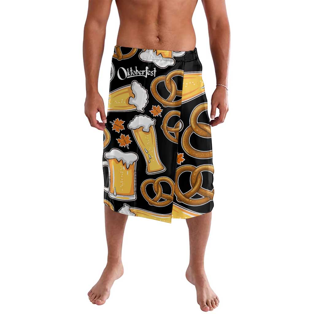 Oktoberfest Lavalava with Beer Mug and Pretzel Illustration Black Festive - Wonder Print Shop