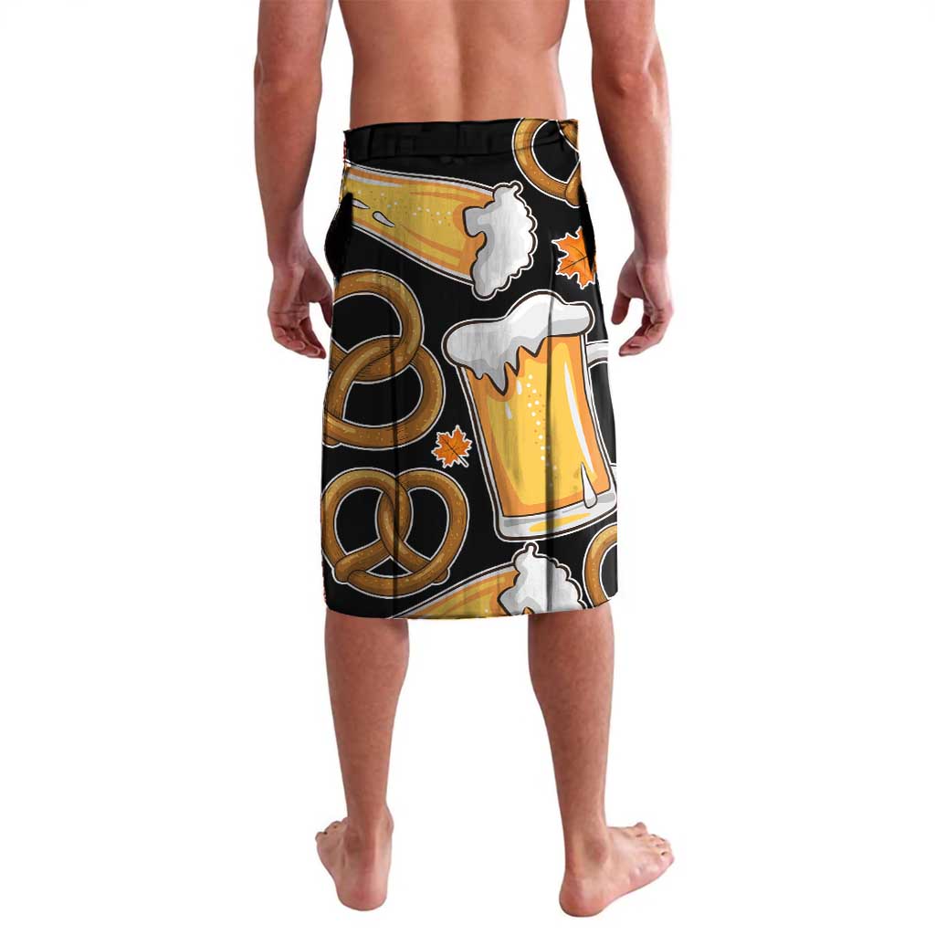 Oktoberfest Lavalava with Beer Mug and Pretzel Illustration Black Festive - Wonder Print Shop