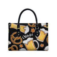 Oktoberfest Leather Bag with Beer Mug and Pretzel Illustration Black Festive - Wonder Print Shop