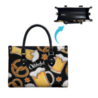 Oktoberfest Leather Bag with Beer Mug and Pretzel Illustration Black Festive - Wonder Print Shop