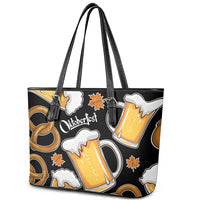 Oktoberfest Leather Tote Bag with Beer Mug and Pretzel Illustration Black Festive - Wonder Print Shop