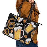 Oktoberfest Leather Tote Bag with Beer Mug and Pretzel Illustration Black Festive - Wonder Print Shop