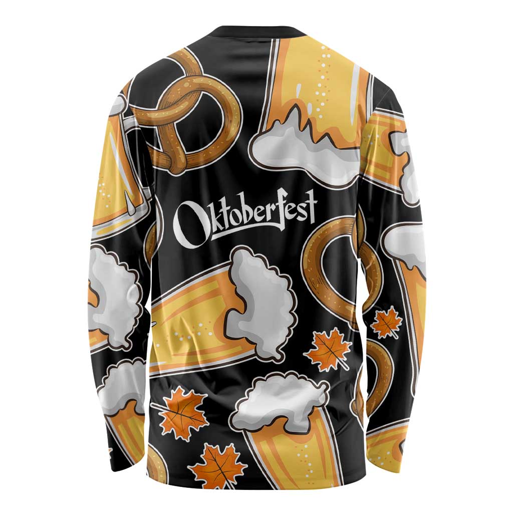 Oktoberfest Long Sleeve Shirt with Beer Mug and Pretzel Illustration Black Festive - Wonder Print Shop