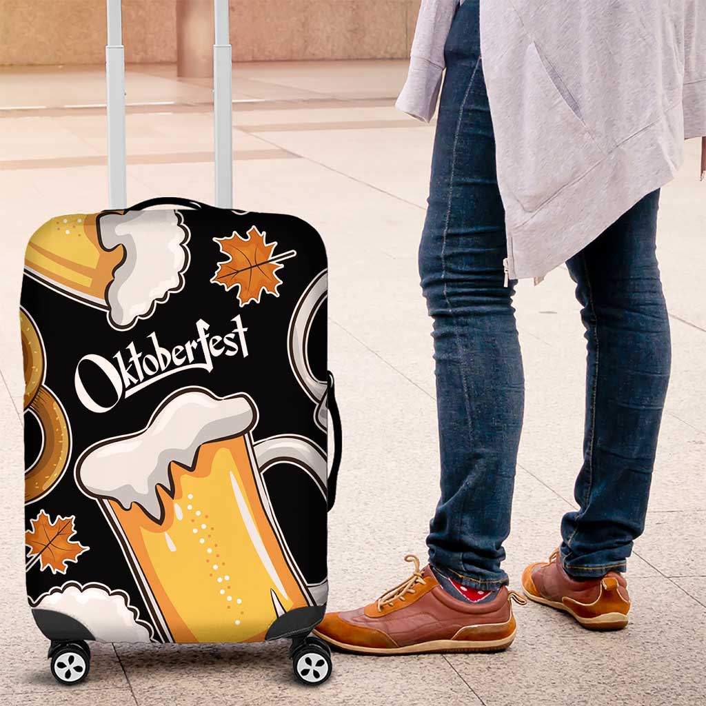 Oktoberfest Luggage Cover with Beer Mug and Pretzel Illustration Black Festive - Wonder Print Shop