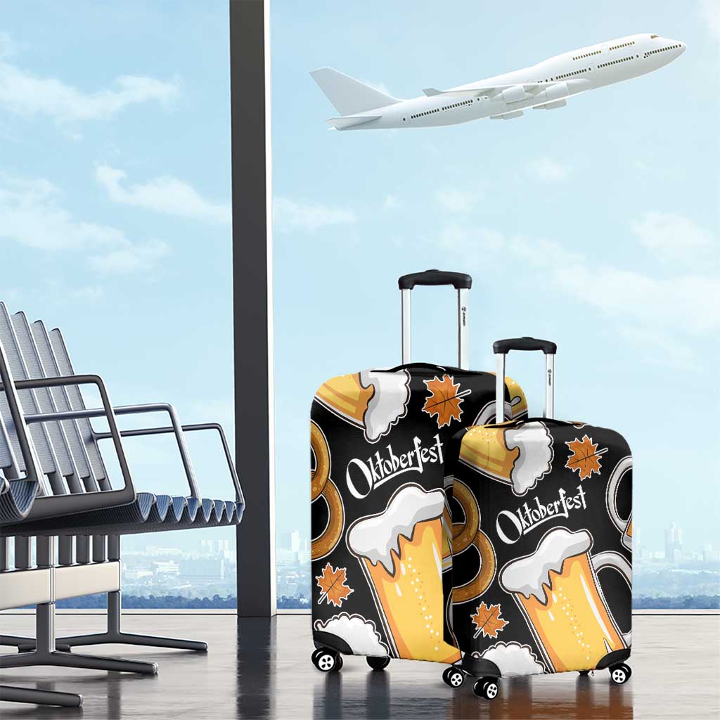 Oktoberfest Luggage Cover with Beer Mug and Pretzel Illustration Black Festive - Wonder Print Shop