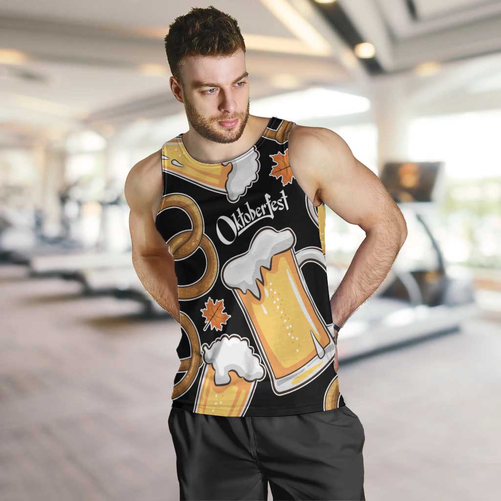 Oktoberfest Men Tank Top with Beer Mug and Pretzel Illustration Black Festive - Wonder Print Shop