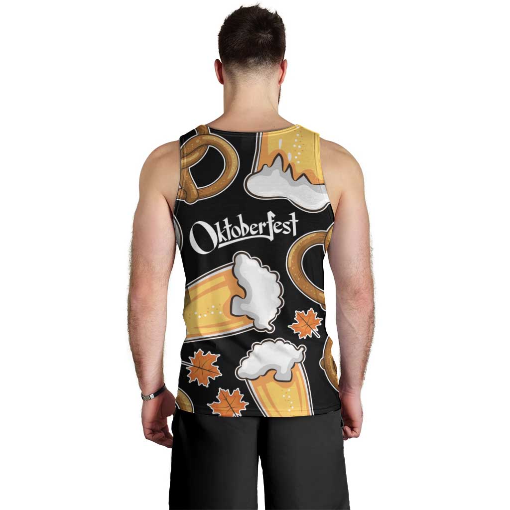 Oktoberfest Men Tank Top with Beer Mug and Pretzel Illustration Black Festive - Wonder Print Shop