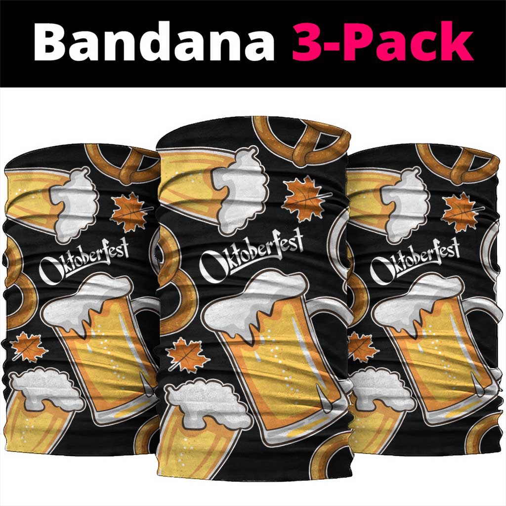 Oktoberfest Neck Gaiter with Beer Mug and Pretzel Illustration Black Festive - Wonder Print Shop