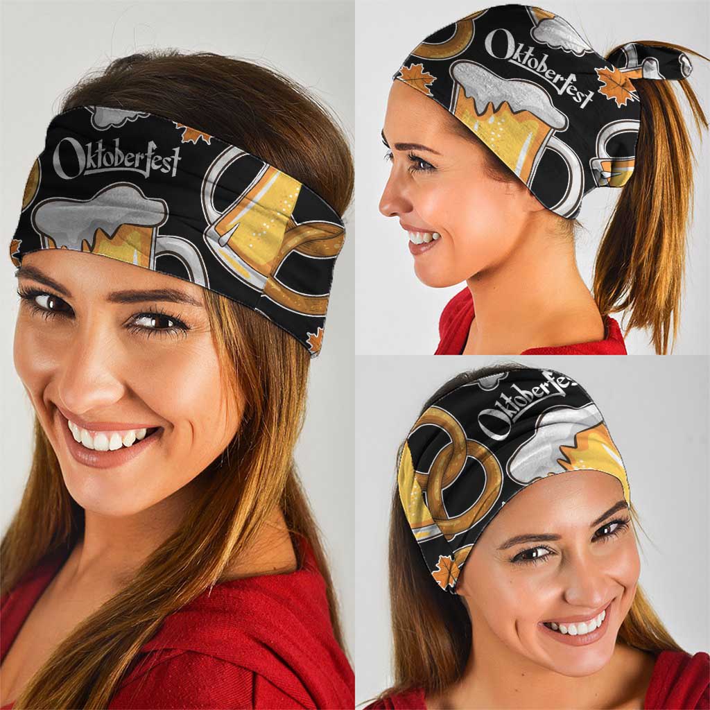 Oktoberfest Neck Gaiter with Beer Mug and Pretzel Illustration Black Festive - Wonder Print Shop