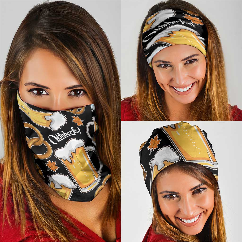Oktoberfest Neck Gaiter with Beer Mug and Pretzel Illustration Black Festive - Wonder Print Shop