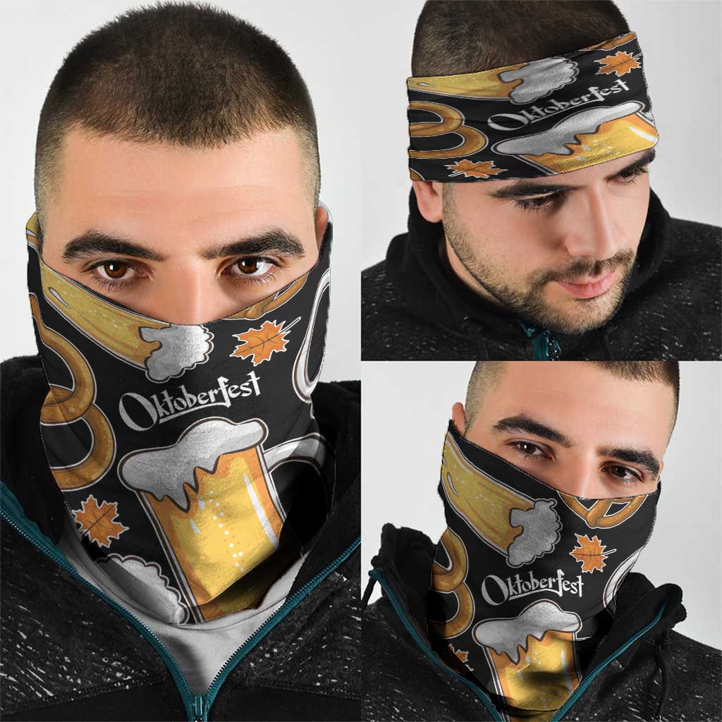 Oktoberfest Neck Gaiter with Beer Mug and Pretzel Illustration Black Festive - Wonder Print Shop