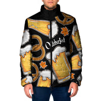 Oktoberfest Padded Jacket with Beer Mug and Pretzel Illustration Black Festive - Wonder Print Shop