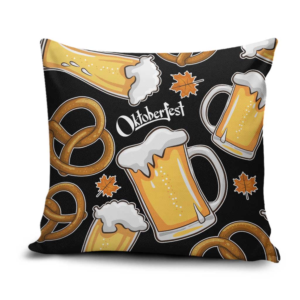 Oktoberfest Pillow Cover with Beer Mug and Pretzel Illustration Black Festive - Wonder Print Shop