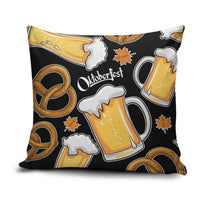 Oktoberfest Pillow Cover with Beer Mug and Pretzel Illustration Black Festive - Wonder Print Shop