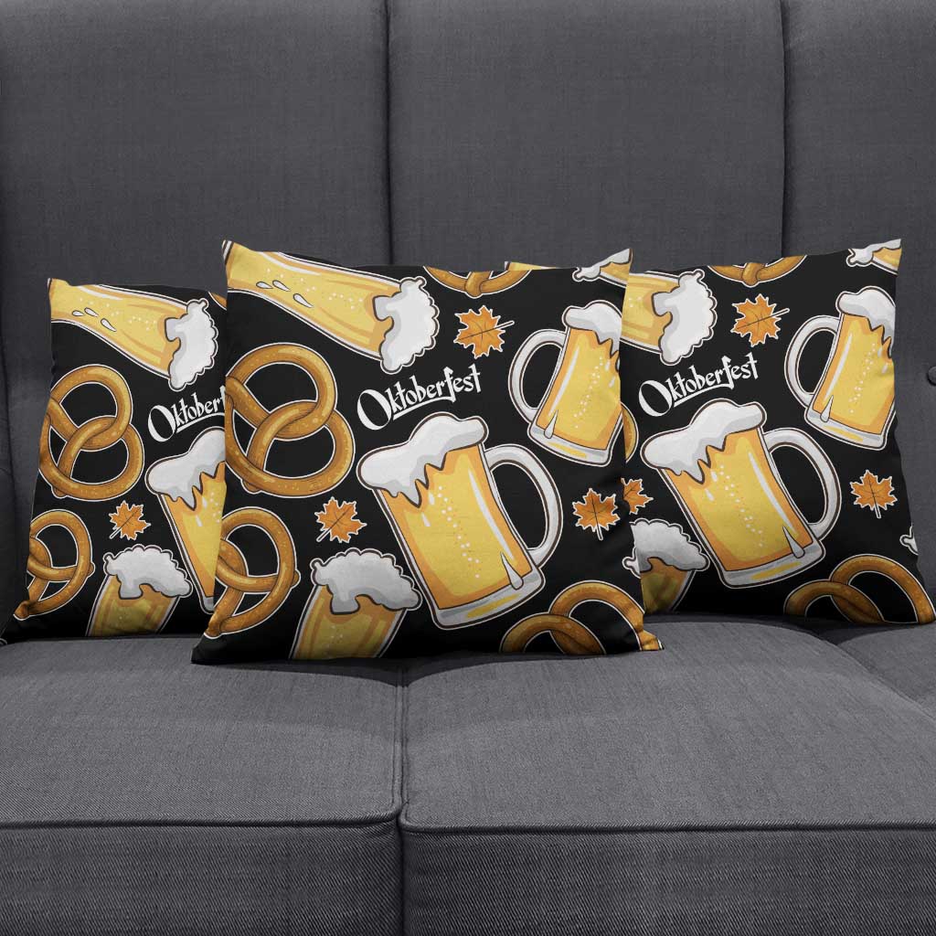 Oktoberfest Pillow Cover with Beer Mug and Pretzel Illustration Black Festive - Wonder Print Shop