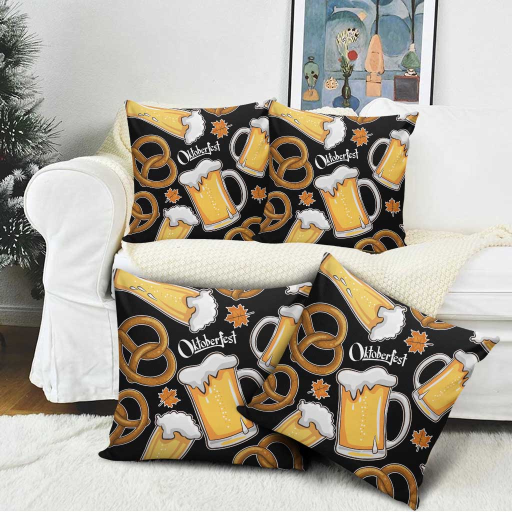 Oktoberfest Pillow Cover with Beer Mug and Pretzel Illustration Black Festive - Wonder Print Shop