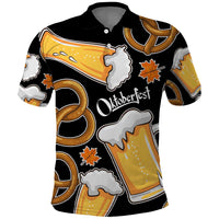 Oktoberfest Polo Shirt with Beer Mug and Pretzel Illustration Black Festive - Wonder Print Shop