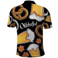 Oktoberfest Polo Shirt with Beer Mug and Pretzel Illustration Black Festive - Wonder Print Shop