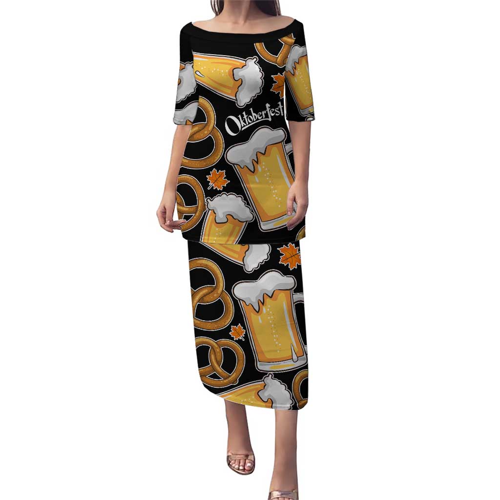 Oktoberfest Puletasi with Beer Mug and Pretzel Illustration Black Festive - Wonder Print Shop