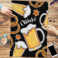 Oktoberfest Puzzle with Beer Mug and Pretzel Illustration Black Festive - Wonder Print Shop