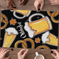 Oktoberfest Puzzle with Beer Mug and Pretzel Illustration Black Festive - Wonder Print Shop