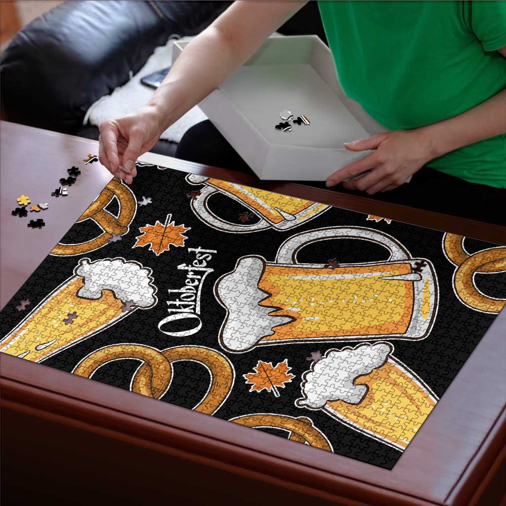 Oktoberfest Puzzle with Beer Mug and Pretzel Illustration Black Festive - Wonder Print Shop