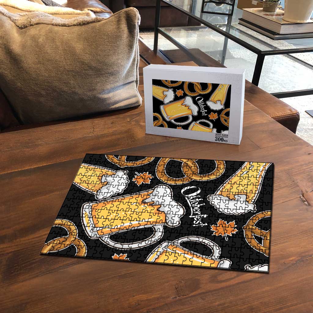 Oktoberfest Puzzle with Beer Mug and Pretzel Illustration Black Festive - Wonder Print Shop