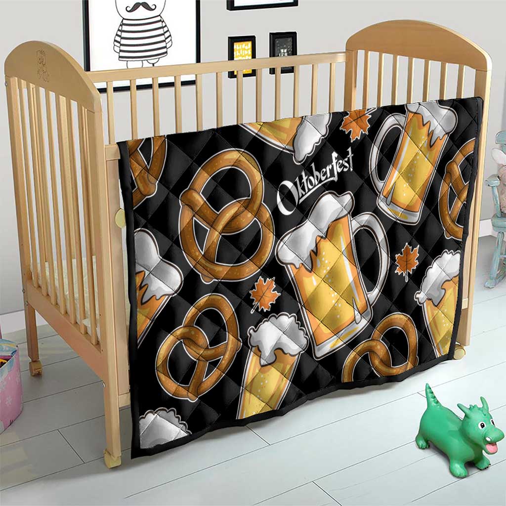 Oktoberfest Quilt with Beer Mug and Pretzel Illustration Black Festive - Wonder Print Shop