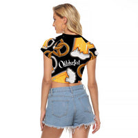 Oktoberfest Raglan Cropped T Shirt with Beer Mug and Pretzel Illustration Black Festive - Wonder Print Shop