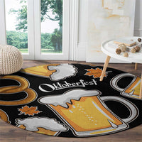 Oktoberfest Round Carpet with Beer Mug and Pretzel Illustration Black Festive - Wonder Print Shop