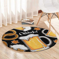 Oktoberfest Round Carpet with Beer Mug and Pretzel Illustration Black Festive - Wonder Print Shop