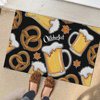 Oktoberfest Rubber Doormat with Beer Mug and Pretzel Illustration Black Festive - Wonder Print Shop