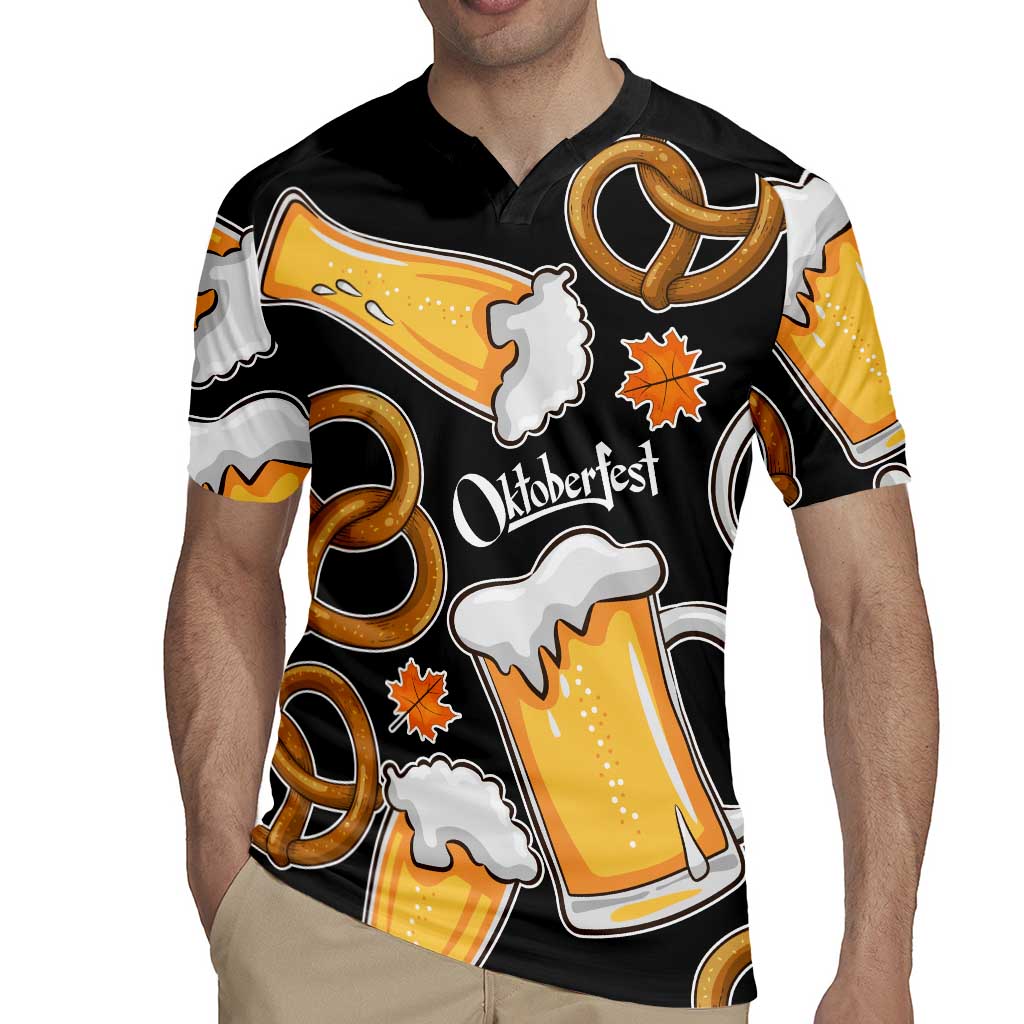 Oktoberfest Rugby Jersey with Beer Mug and Pretzel Illustration Black Festive - Wonder Print Shop
