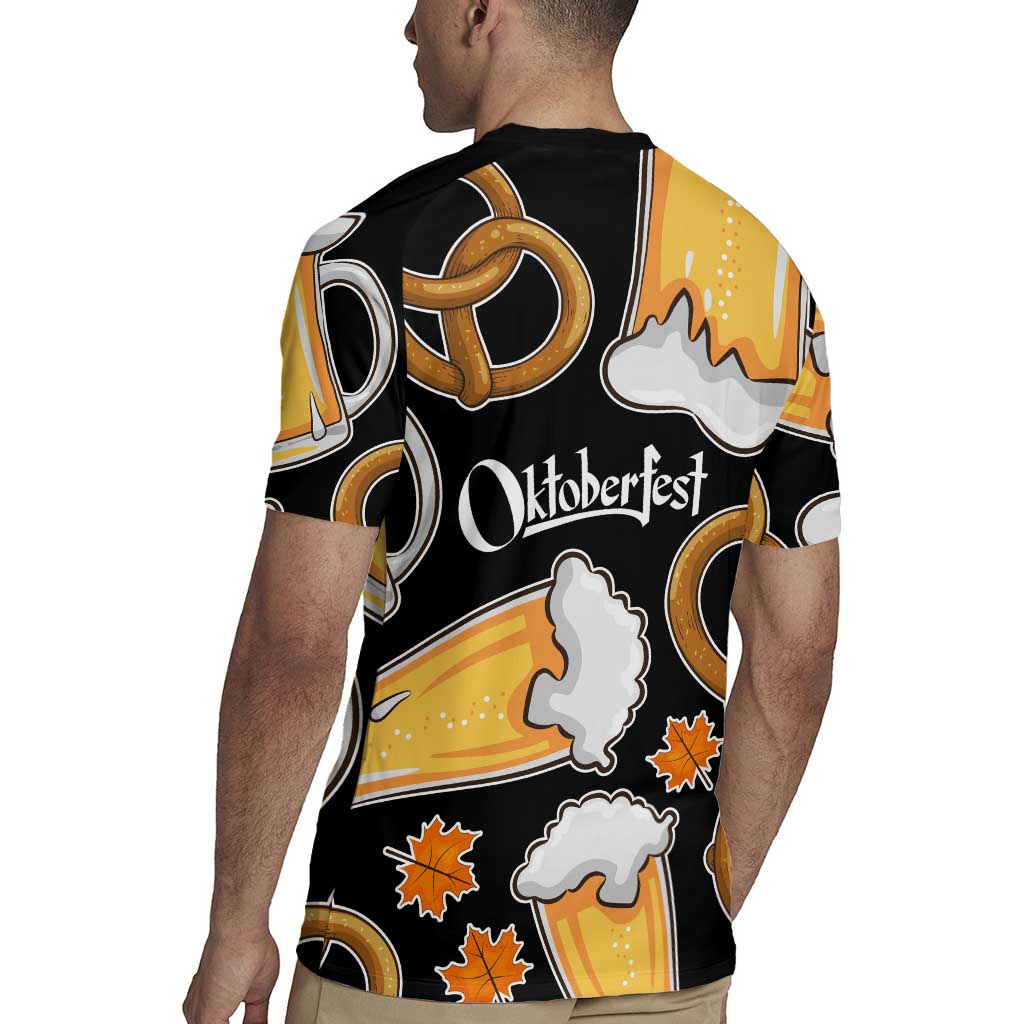 Oktoberfest Rugby Jersey with Beer Mug and Pretzel Illustration Black Festive - Wonder Print Shop