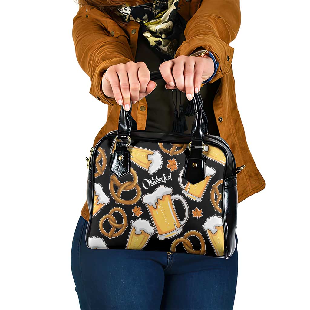 Oktoberfest Shoulder Handbag with Beer Mug and Pretzel Illustration Black Festive - Wonder Print Shop