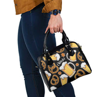Oktoberfest Shoulder Handbag with Beer Mug and Pretzel Illustration Black Festive - Wonder Print Shop