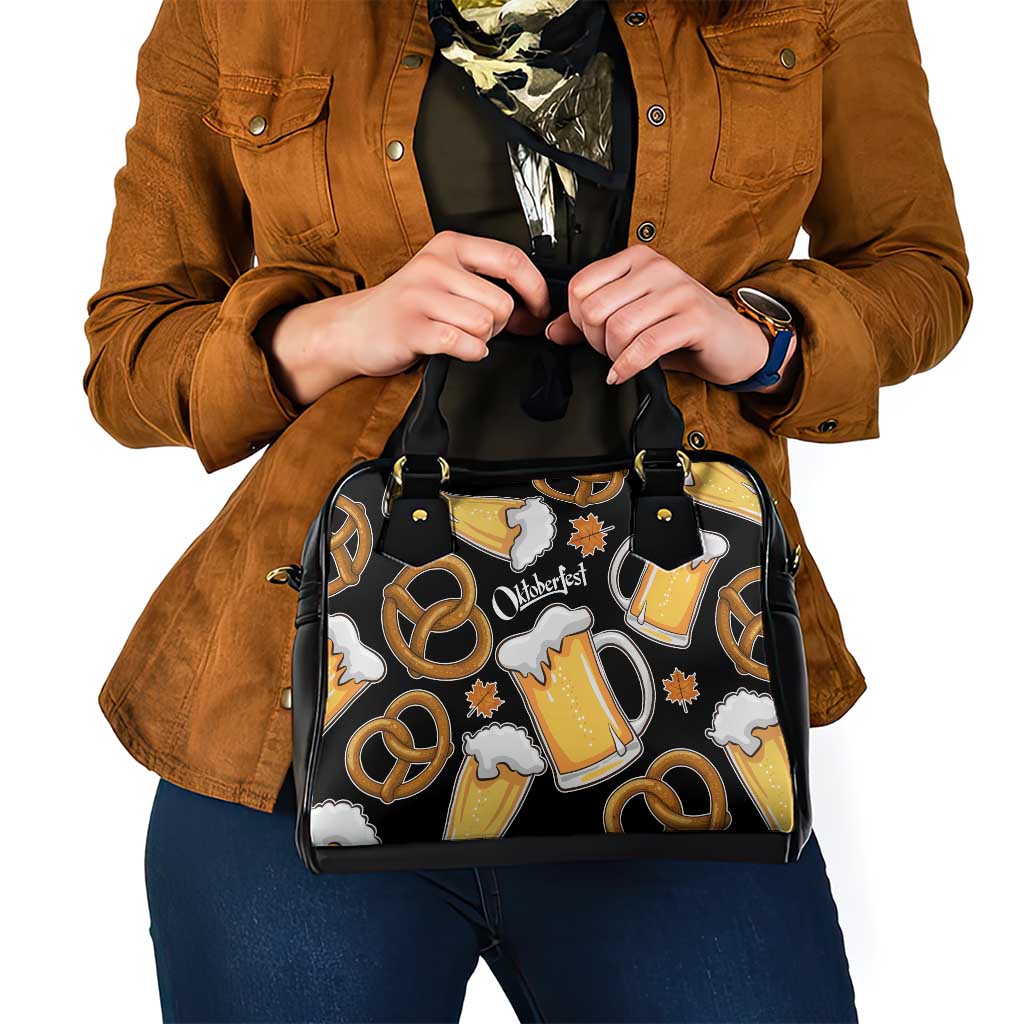 Oktoberfest Shoulder Handbag with Beer Mug and Pretzel Illustration Black Festive - Wonder Print Shop