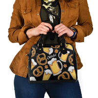 Oktoberfest Shoulder Handbag with Beer Mug and Pretzel Illustration Black Festive - Wonder Print Shop