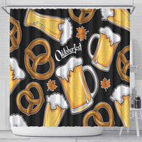 Oktoberfest Shower Curtain with Beer Mug and Pretzel Illustration Black Festive - Wonder Print Shop