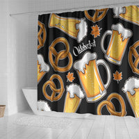 Oktoberfest Shower Curtain with Beer Mug and Pretzel Illustration Black Festive - Wonder Print Shop