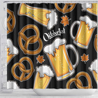 Oktoberfest Shower Curtain with Beer Mug and Pretzel Illustration Black Festive - Wonder Print Shop