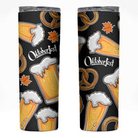 Oktoberfest Skinny Tumbler with Beer Mug and Pretzel Illustration Black Festive - Wonder Print Shop