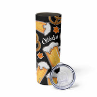 Oktoberfest Skinny Tumbler with Beer Mug and Pretzel Illustration Black Festive - Wonder Print Shop