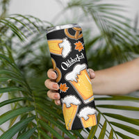 Oktoberfest Skinny Tumbler with Beer Mug and Pretzel Illustration Black Festive - Wonder Print Shop