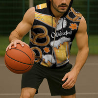 Oktoberfest Sleeveless Zip Hoodie with Beer Mug and Pretzel Illustration Black Festive - Wonder Print Shop