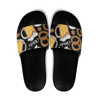Oktoberfest Slide Sandals with Beer Mug and Pretzel Illustration Black Festive - Wonder Print Shop