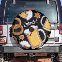 Oktoberfest Spare Tire Cover with Beer Mug and Pretzel Illustration Black Festive - Wonder Print Shop
