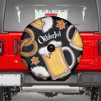 Oktoberfest Spare Tire Cover with Beer Mug and Pretzel Illustration Black Festive - Wonder Print Shop