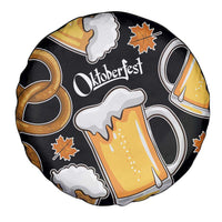Oktoberfest Spare Tire Cover with Beer Mug and Pretzel Illustration Black Festive - Wonder Print Shop